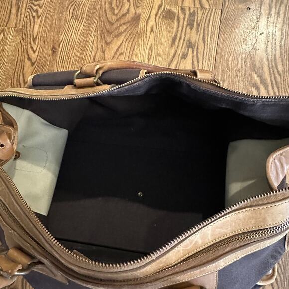 Brahmin Weekender Men's Leather Canvas Bag Brown Pockets Handle Messenger Bag - Picture 6 of 9